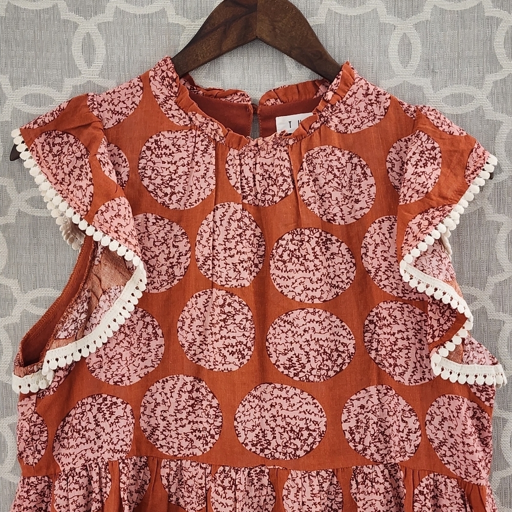 Anthropologie THML Women's M Tunic Dress Ruffle Sleeveless Pattern Crew neck - Picture 3 of 9